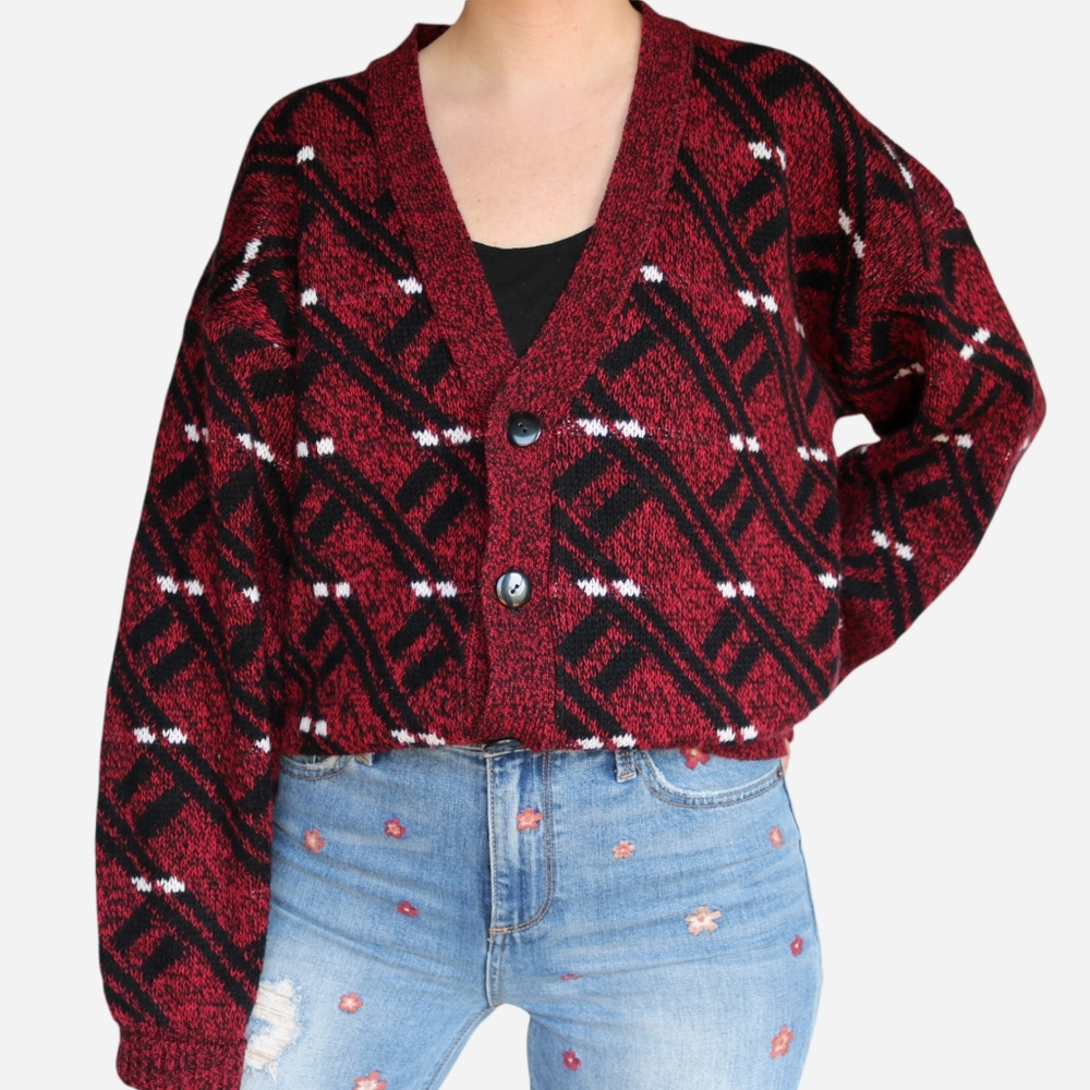 Vintage Grandpa Style Patterned Knit Cardigan | Sostanza Fashion Police